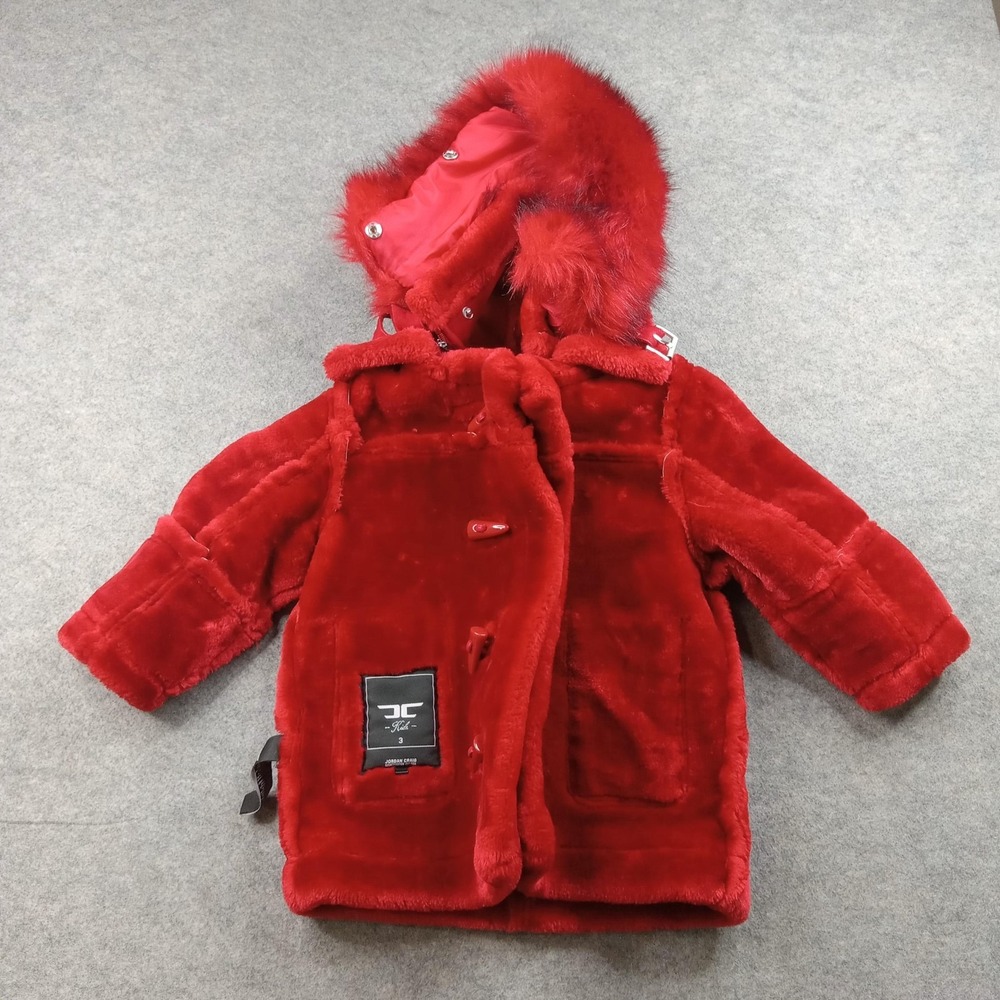 Jordan Craig Coat‎ Kids Small Red Faux Fur Fleece Hooded Parka Jacket 91589K